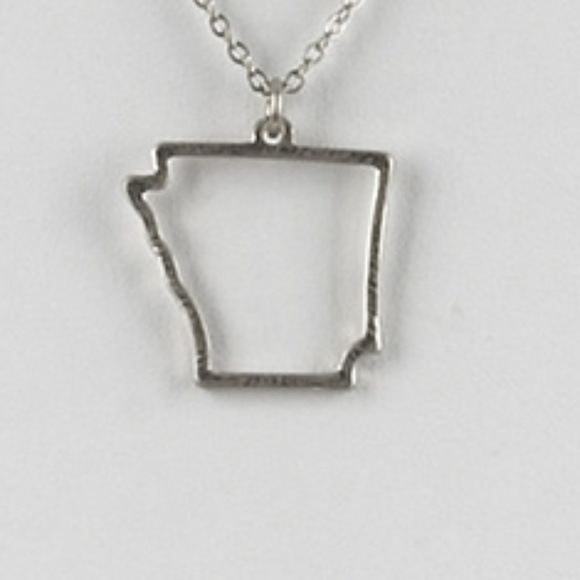 Silver Tone State of ARKANSAS Necklace - Picture 2 of 2